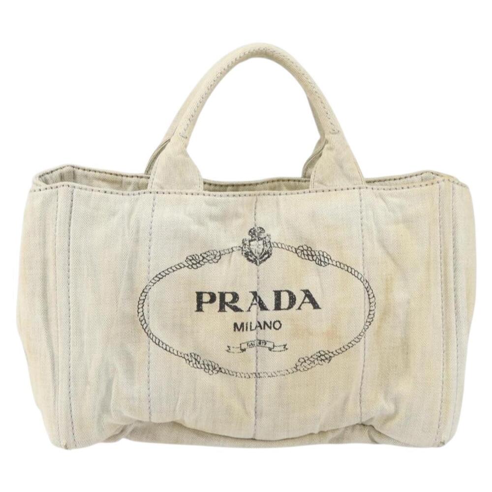 PRADA Canapa MM Hand Bag Canvas Gray Gold Auth 151445 - Picture 13 of 16